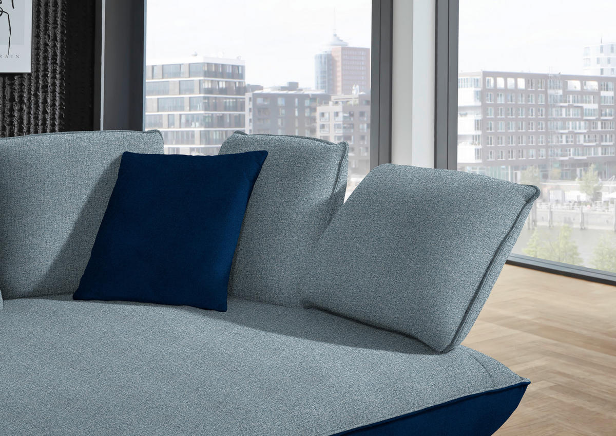 ECKSOFA in Flachgewebe Blau  - Blau/Schwarz, Design, Textil/Metall (320/169cm) - Moderano