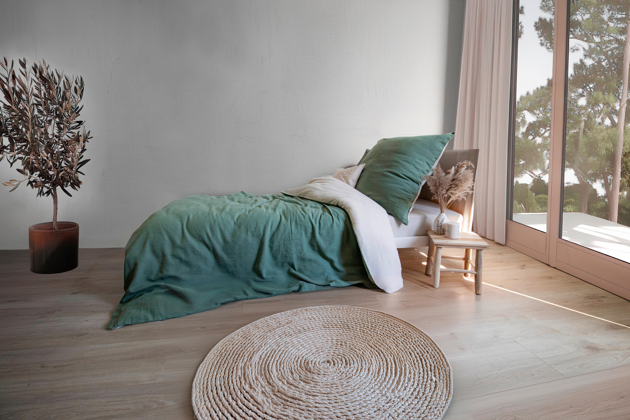 BETTWÄSCHE Provence Wende Leinenoptik 135/200 cm  - Salbeigrün/Beige, Basics, Textil (135/200cm) - Fleuresse