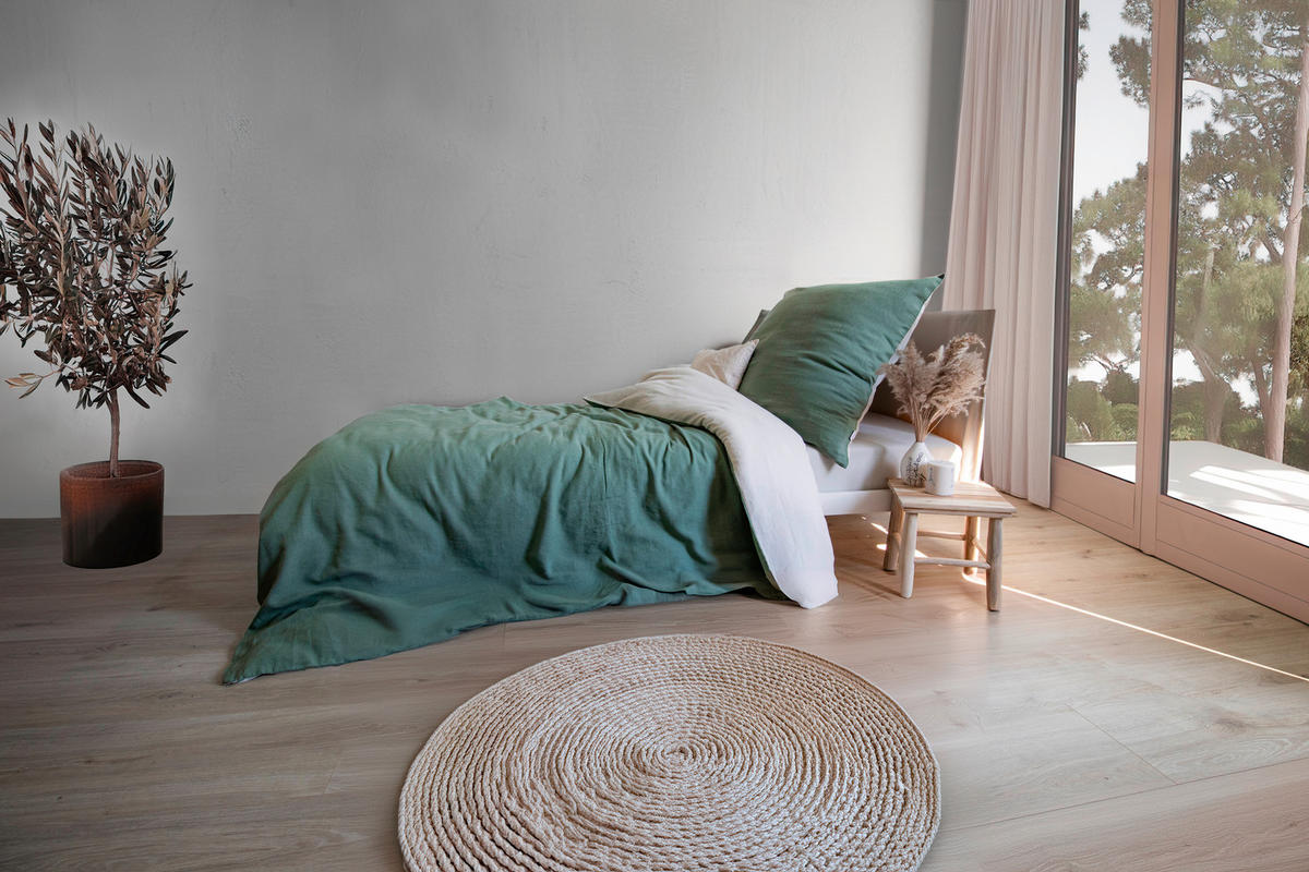 BETTWÄSCHE Provence Wende Leinenoptik 155/220 cm  - Salbeigrün/Beige, Basics, Textil (155/220cm) - Fleuresse