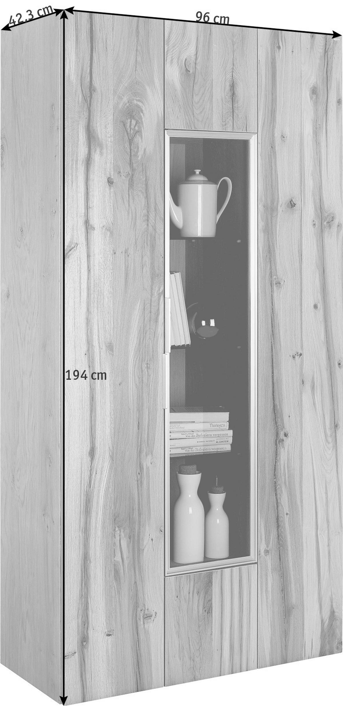 VITRINE  in furniert, mehrschichtige Massivholzplatte (Tischlerplatte) Altholz, Eiche Eichefarben - Eichefarben/Silberfarben, Natur, Glas/Holz (96/194/42,3cm) - Voglauer