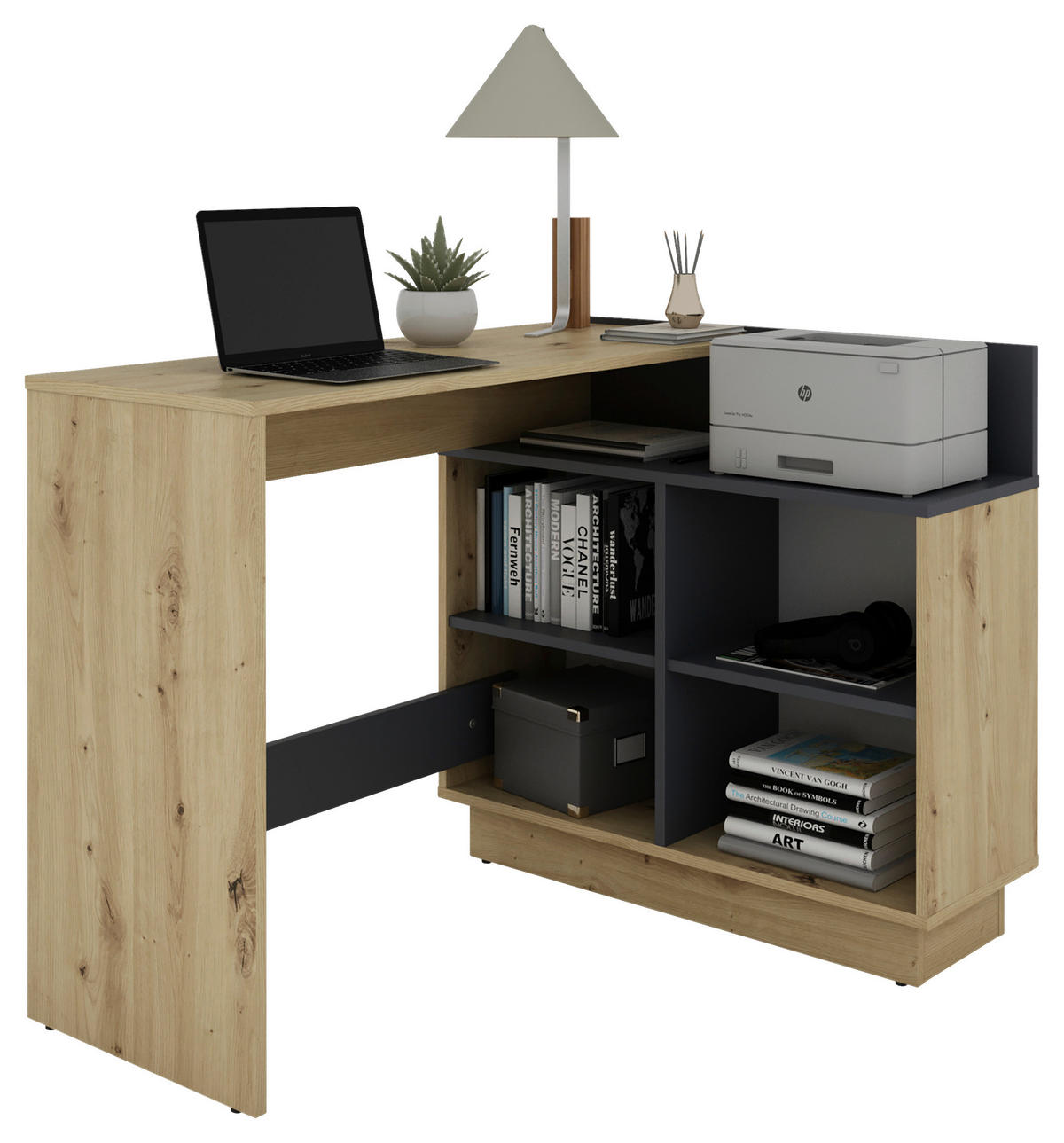 ECKSCHREIBTISCH 112/80/77,5 cm  in Graphitfarben, Eiche Artisan  - Graphitfarben/Eiche Artisan, MODERN, Holzwerkstoff (112/80/77,5cm) - MID.YOU