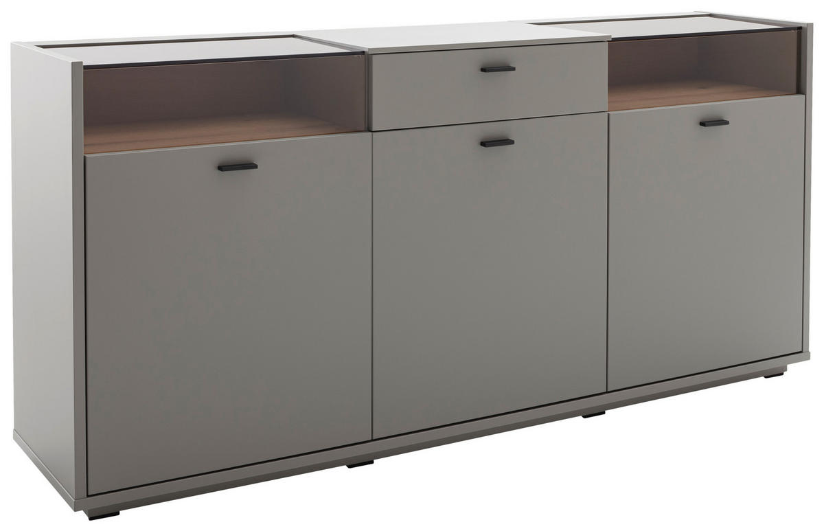 KOMODA     siva, boje hrasta  - siva/boje hrasta, Design, staklo/drvni materijal (185/88cm) - Stylife