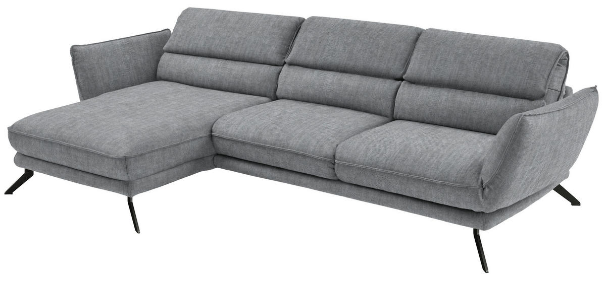 ECKSOFA in Velours Silberfarben  - Silberfarben/Schwarz, Design, Textil/Metall (153/283cm) - Valdera