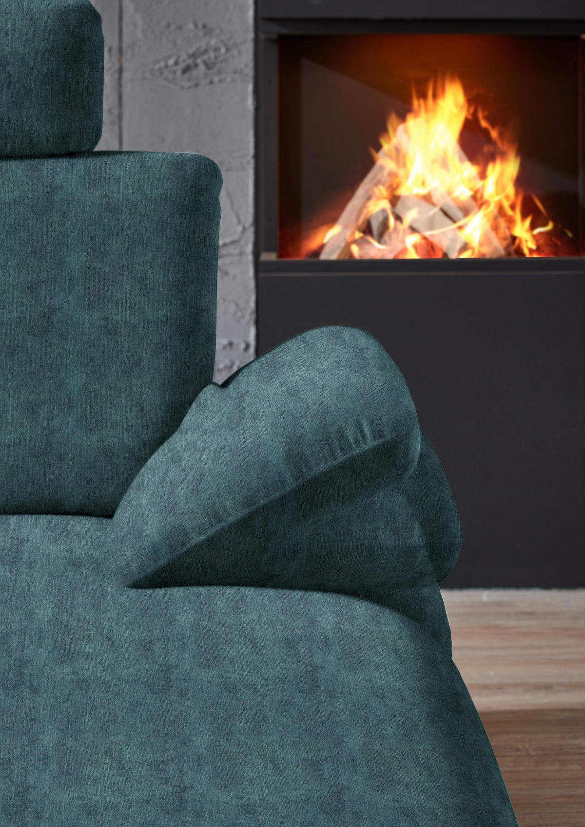 WOHNLANDSCHAFT in Velours Petrol  - Petrol/Schwarz, Design, Textil/Metall (208/344/180cm) - Dieter Knoll