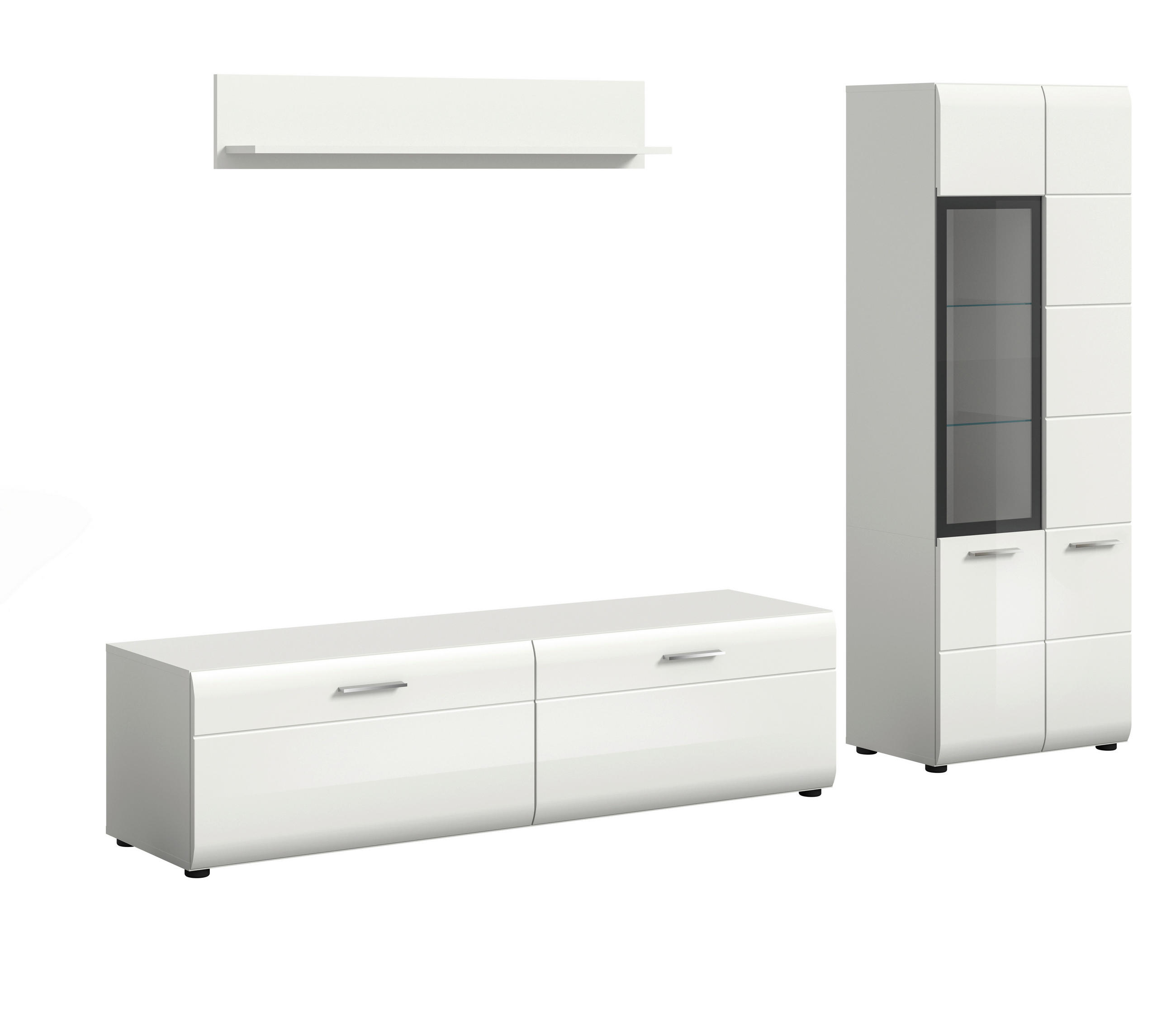 WOHNWAND 3-teilig  in Weiß, Weiß Hochglanz  235/160/41 cm  - Weiß Hochglanz/Silberfarben, Design, Glas/Holzwerkstoff (235/160/41cm) - Livetastic