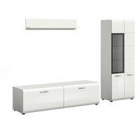 WOHNWAND 3-teilig  in Weiß, Weiß Hochglanz  235/160/41 cm  - Weiß Hochglanz/Silberfarben, Design, Glas/Holzwerkstoff (235/160/41cm) - Livetastic