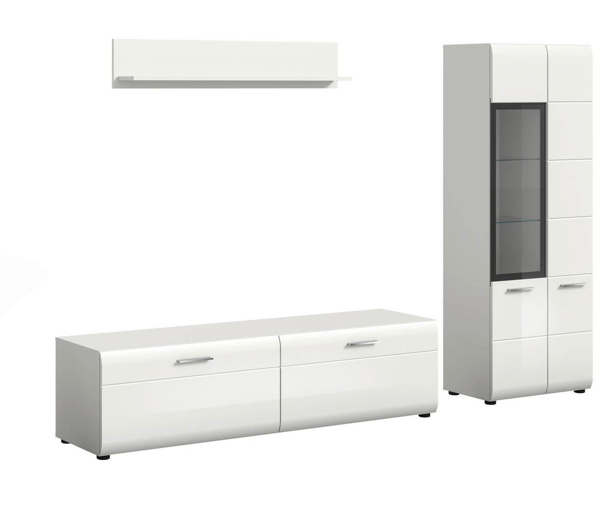 WOHNWAND 3-teilig  in Weiß, Weiß Hochglanz  235/160/41 cm  - Weiß Hochglanz/Silberfarben, Design, Glas/Holzwerkstoff (235/160/41cm) - Livetastic