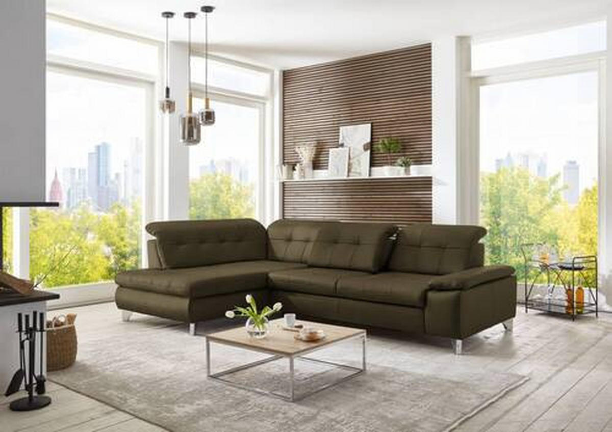 ECKSOFA in Echtleder Grün  - Grün, Basics, Leder/Metall (211/309cm) - Beldomo Speed