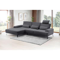 ECKSOFA Flachgewebe Dunkelgrau  - Dunkelgrau/Schwarz, Design, Textil/Metall (178/305cm) - Livetastic