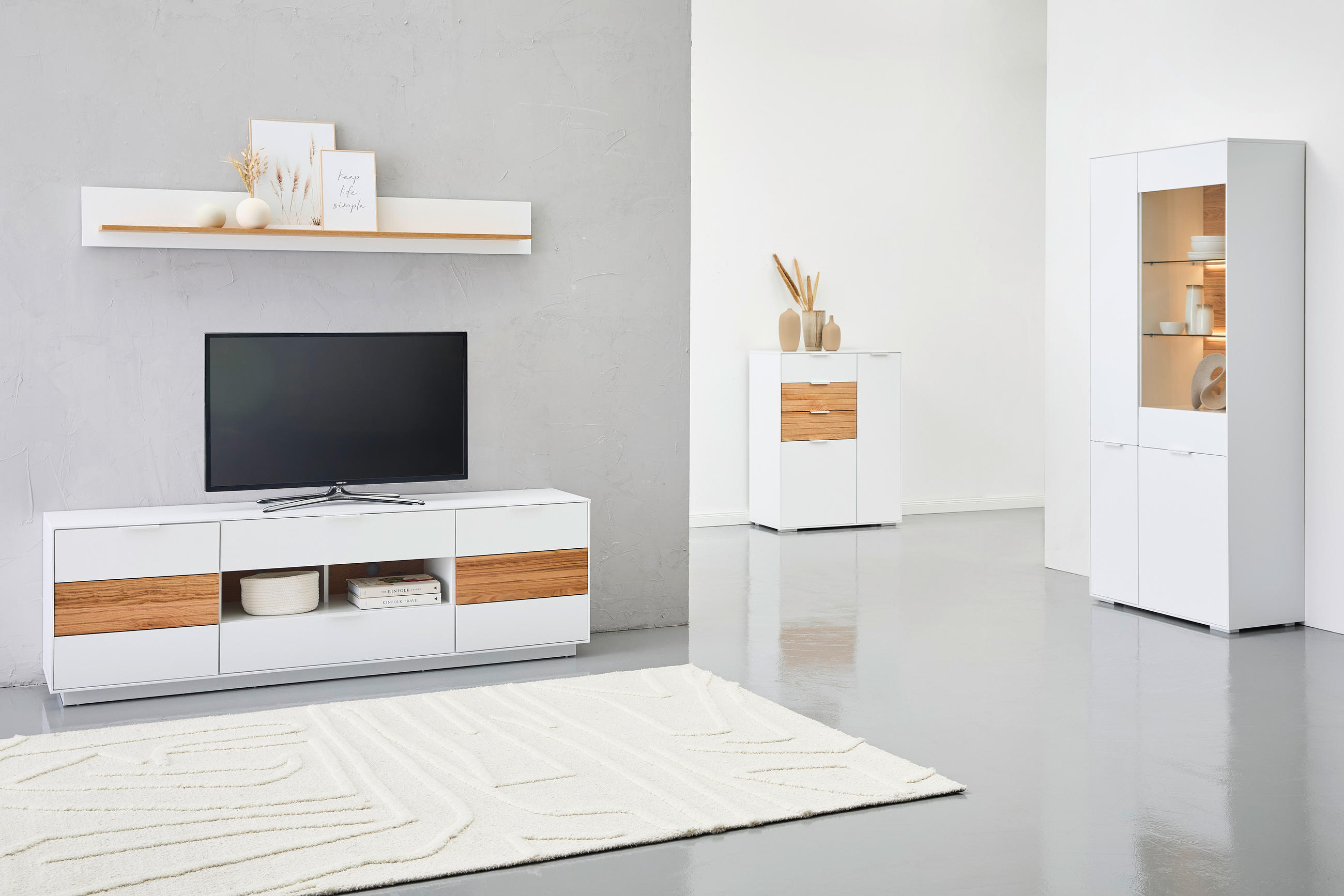 Thumbnail - Mid.you Schuhschrank, Weiß, Eiche, Holzwerkstoff, Eiche, massiv, 3 Fächer, 3 Schublade(n) Schubladen, 82x104x40 cm, Gard...