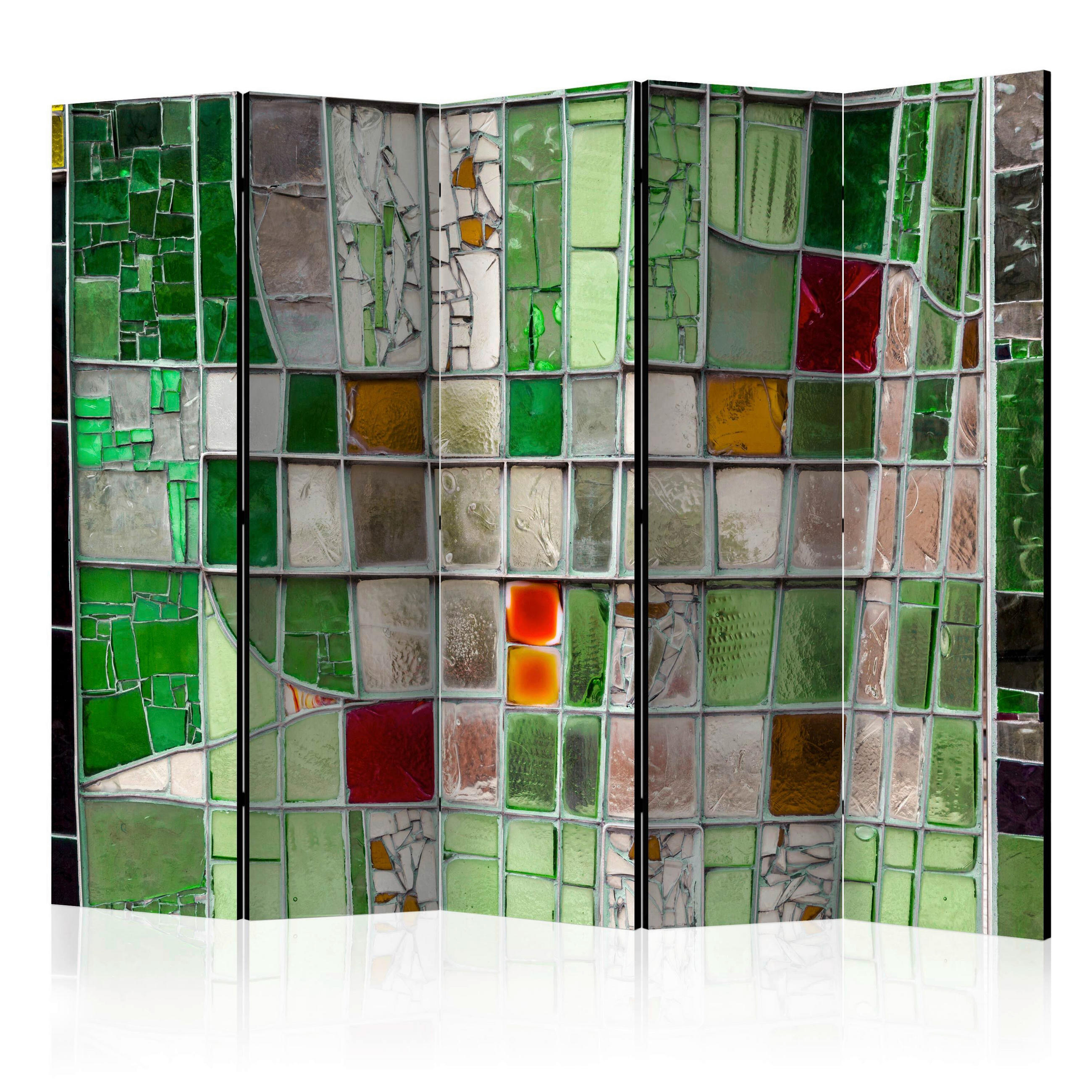 PARAVENT mit 5  Flügel - Smaragdgrün/Beige, Basics, Holz/Kunststoff (225/172/3cm) - artgeist