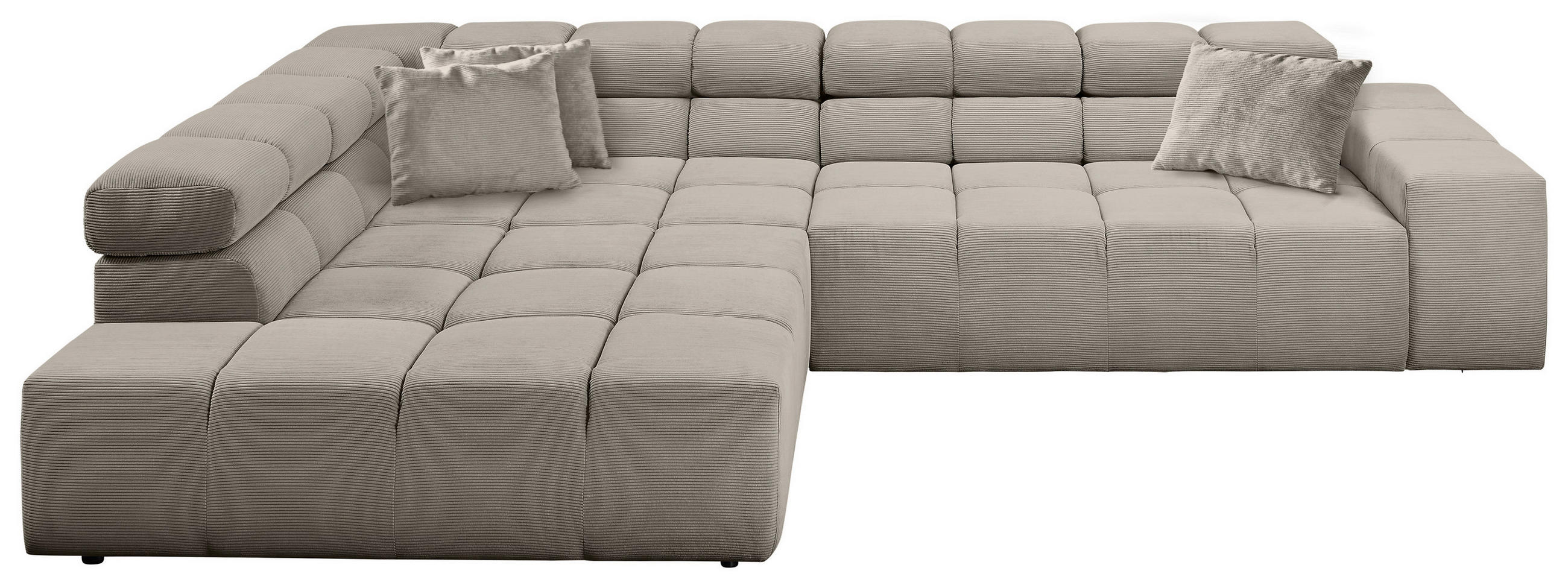 ECKSOFA Sandfarben Feincord Zierkissen, Rücken echt, Kopfteilverstellung  - Sandfarben/Schwarz, Design, Kunststoff/Textil (215/319cm) - Hom`in