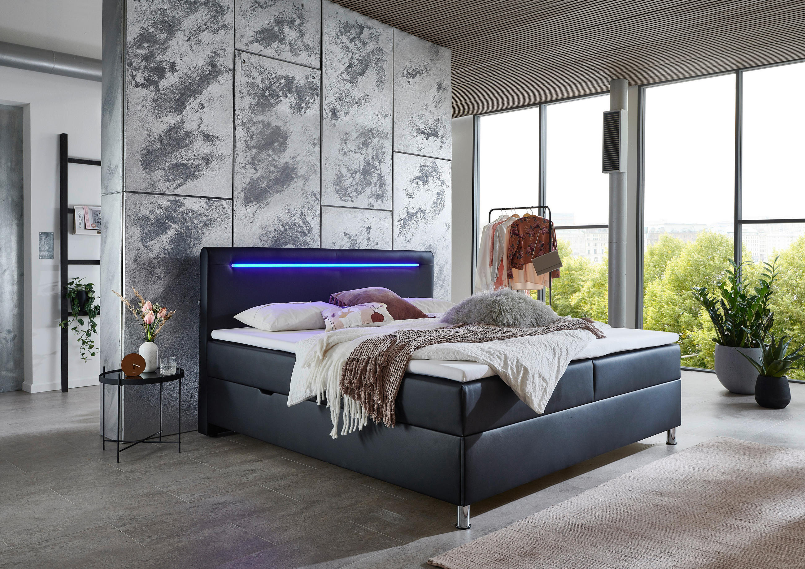 BOXBETT 180/200 cm  in Schwarz  - Chromfarben/Schwarz, MODERN, Textil/Metall (180/200cm) - Livetastic