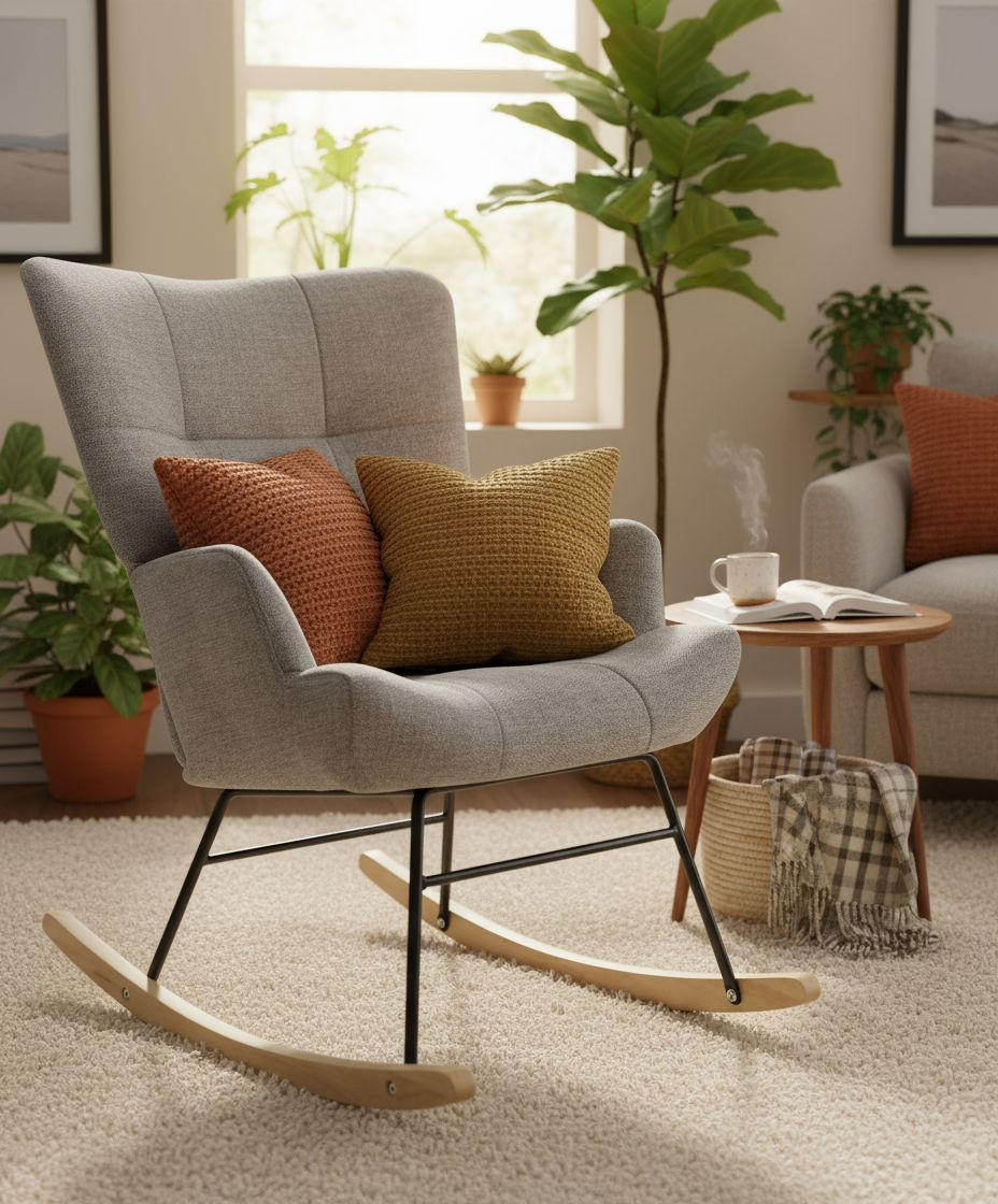 SCHAUKELSTUHL in Webstoff Grau  - Schwarz/Naturfarben, MODERN, Holz/Textil (63/91/52cm) - Livetastic