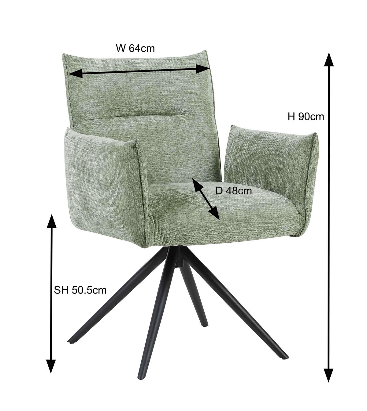 ARMLEHNSTUHL  Sitzfläche 360° drehbar, automatische Rückholfunktion Leinenoptik  - Schwarz/Grün, Design, Textil/Metall (67/86/62cm) - Stylife