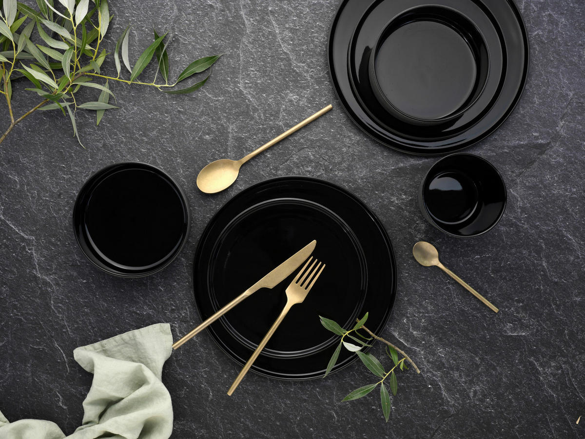 KOMBINOVANÁ SOUPRAVA, 8dílné, kamenina - černá, Trend, keramika - Creatable