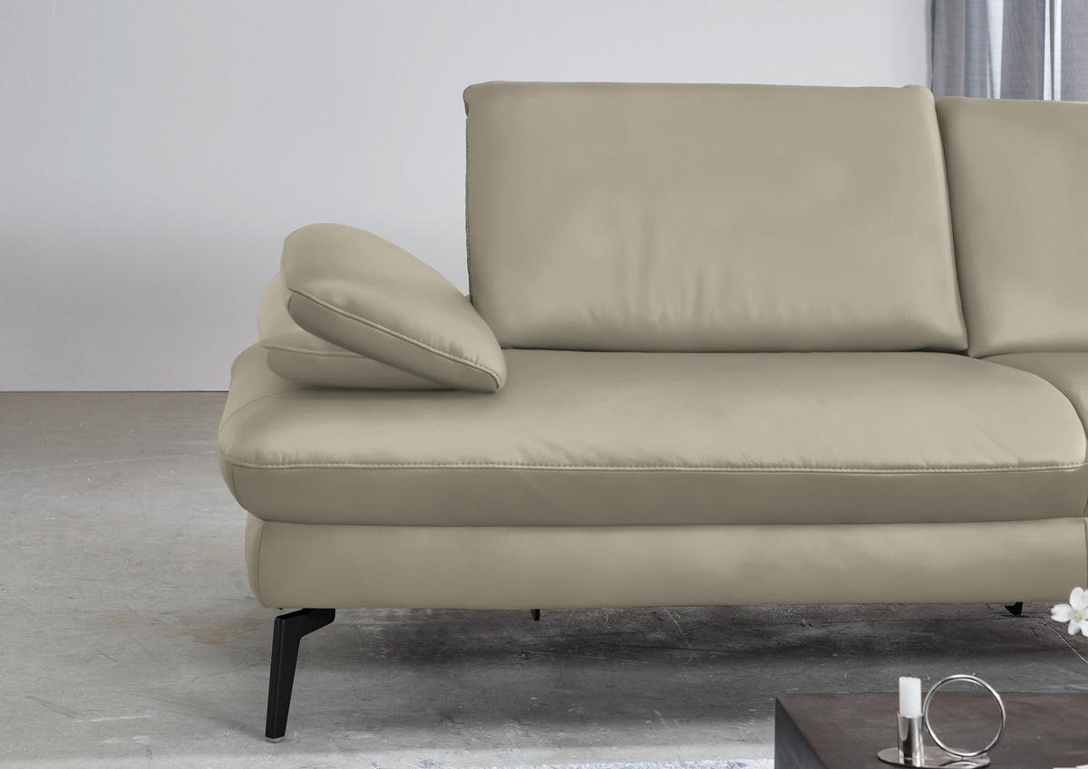 ECKSOFA in Echtleder Ecru  - Ecru/Schwarz, Design, Leder/Metall (325/157cm) - Dieter Knoll