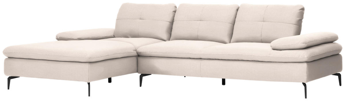 ECKSOFA in Webstoff Creme  - Creme/Schwarz, Design, Textil/Metall (179/301cm) - Chilliano