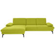ECKSOFA in Chenille, Mikrofaser Limette  157/299 cm  - Limette/Schwarz, Design, Textil/Metall (157/299cm) - Dieter Knoll