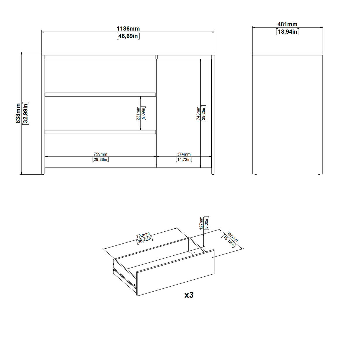 KOMMODE  in 119/84/48 cm  - Weiß, KONVENTIONELL, Holzwerkstoff (119/84/48cm) - Boxxx