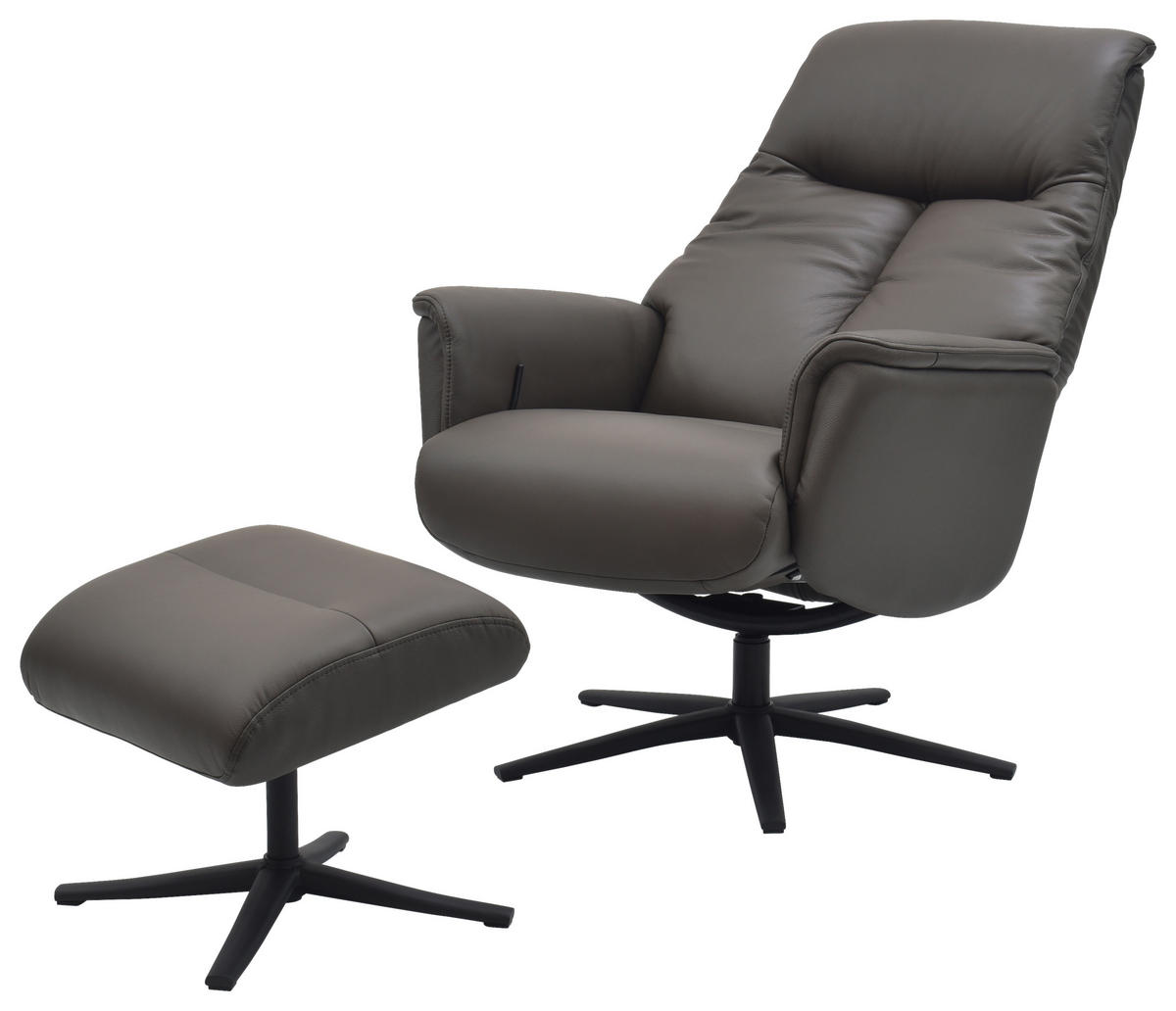 RELAXSESSELSET Lederlook Echtleder    - Dunkelbraun/Schwarz, Design, Leder/Holz (72/109/86/111/81cm) - Livetastic