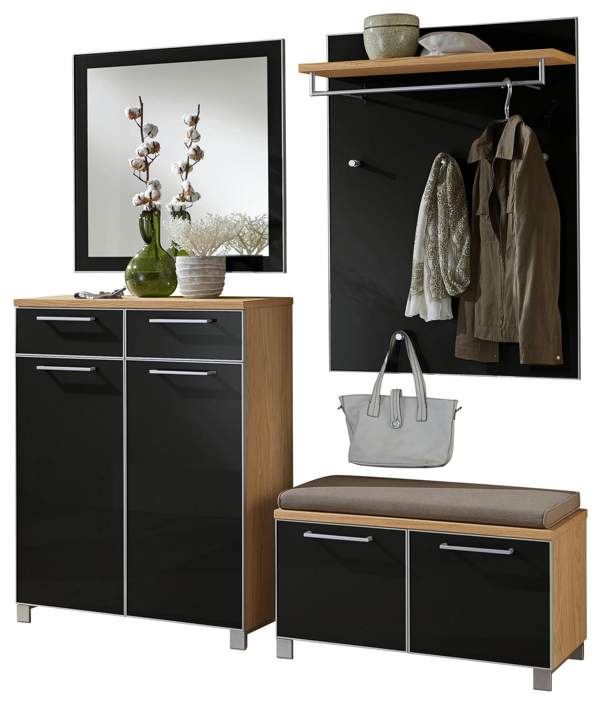 GARDEROBE 5-teilig  in 180/195/40 cm  - Eichefarben/Anthrazit, Design, Glas/Holz (180/195/40cm)
