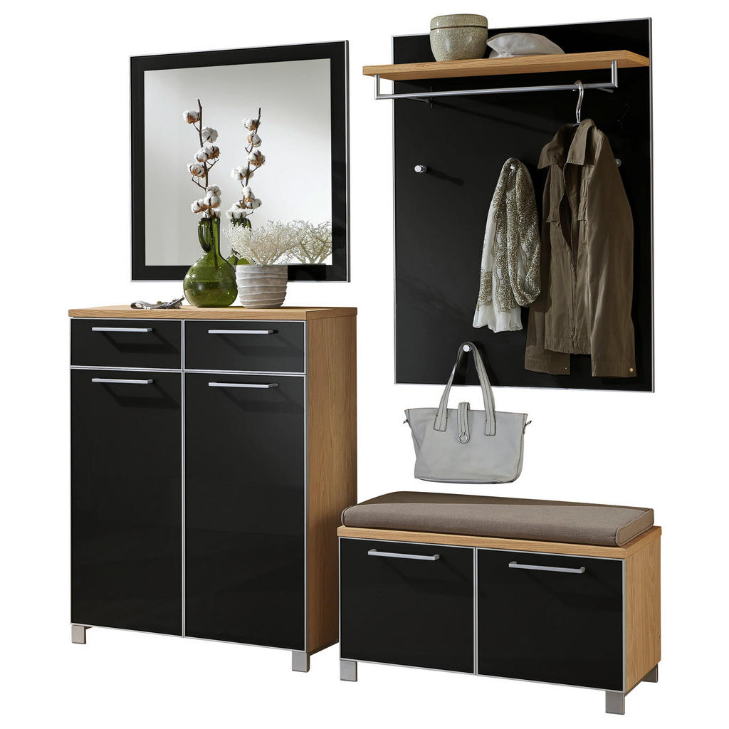 Thumbnail - Xxxl Garderobe Santina, Anthrazit, Eiche, Holz, Glas, Textil, 5-teilig, furniert, 180x195x40 cm, Goldenes M, Made in Ger...