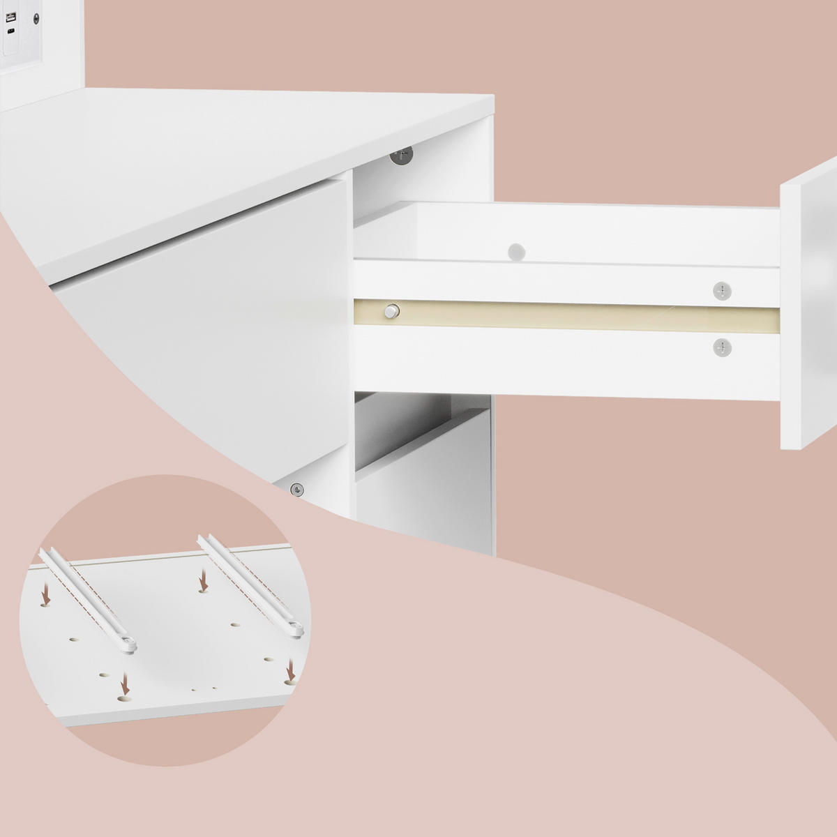 SCHMINKTISCH 107/40/144 cm, Weiß  - Weiß, KONVENTIONELL, Glas/Holzwerkstoff (107/40/144cm) - Boxxx