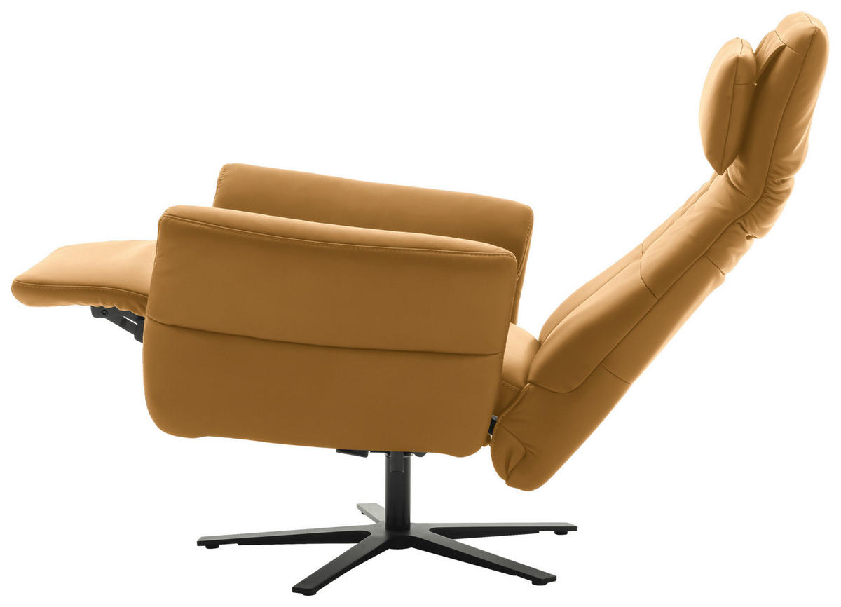 RELAXSESSEL Echtleder Relaxfunktion, Kopfteilverstellung, Nackenkissen    - Currygelb/Schwarz, Design, Leder/Metall (81/118/82cm) - Schöner Wohnen