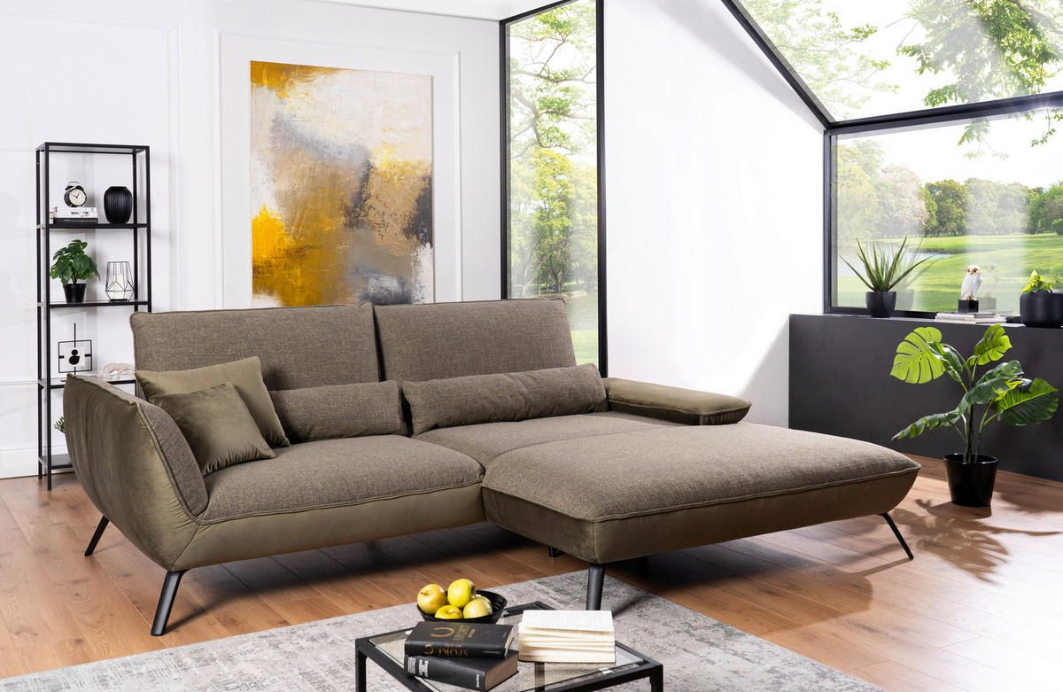 ECKSOFA in Flachgewebe Olivgrün  - Schwarz/Olivgrün, Design, Textil/Metall (191/273cm) - Moderano