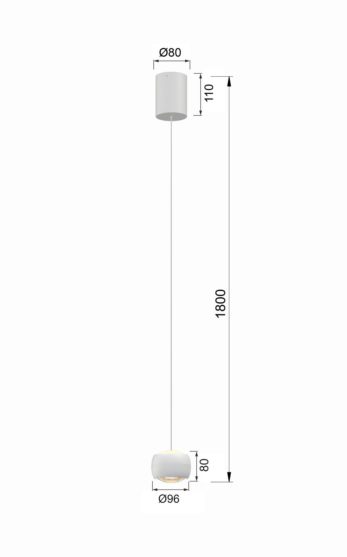 LED-HÄNGELEUCHTE 10/180/10 cm  - Weiß, Design, Metall (10/180/10cm)