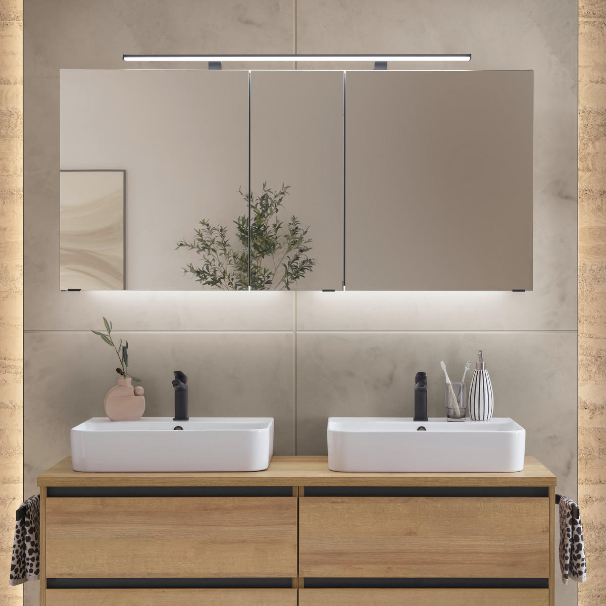 BADEZIMMER 4-teilig  in 152 cm  - Eichefarben/Weiß, Design, Glas/Keramik (152cm) - Musterring