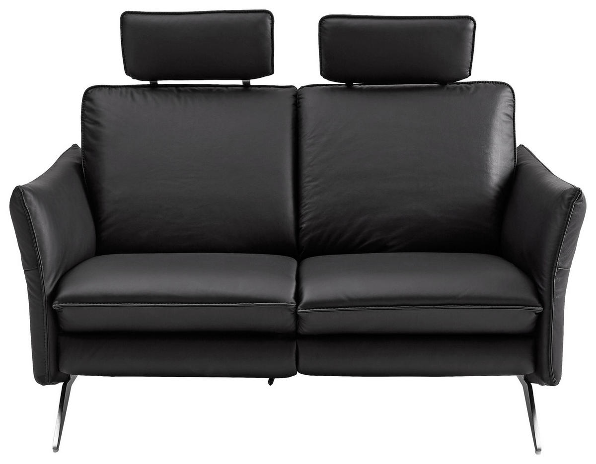 2-SITZER-SOFA in Echtleder Schwarz  - Edelstahlfarben/Schwarz, Design, Leder/Metall (155/86/92cm) - Himolla Komfortklass