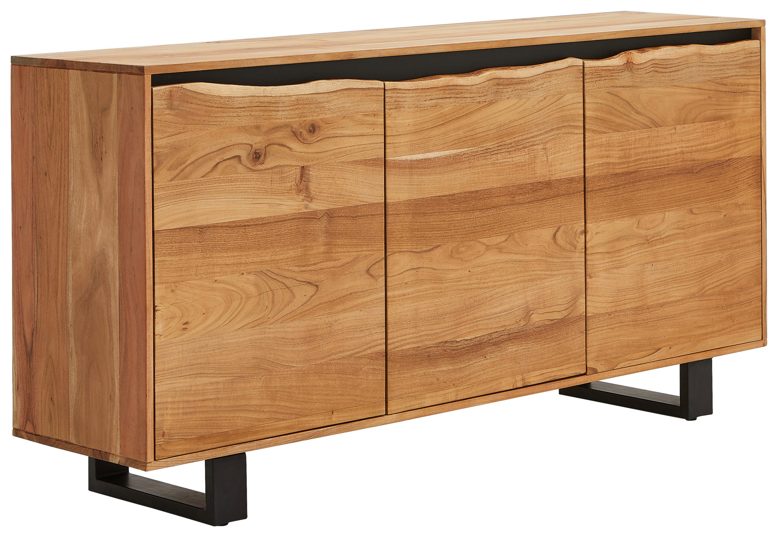 Quito Sideboard 160/80/40 cm  in Schwarz, Akaziefarben  - Schwarz/Akaziefarben, Design, Holz/Metall (160/80/40cm) - Livetastic