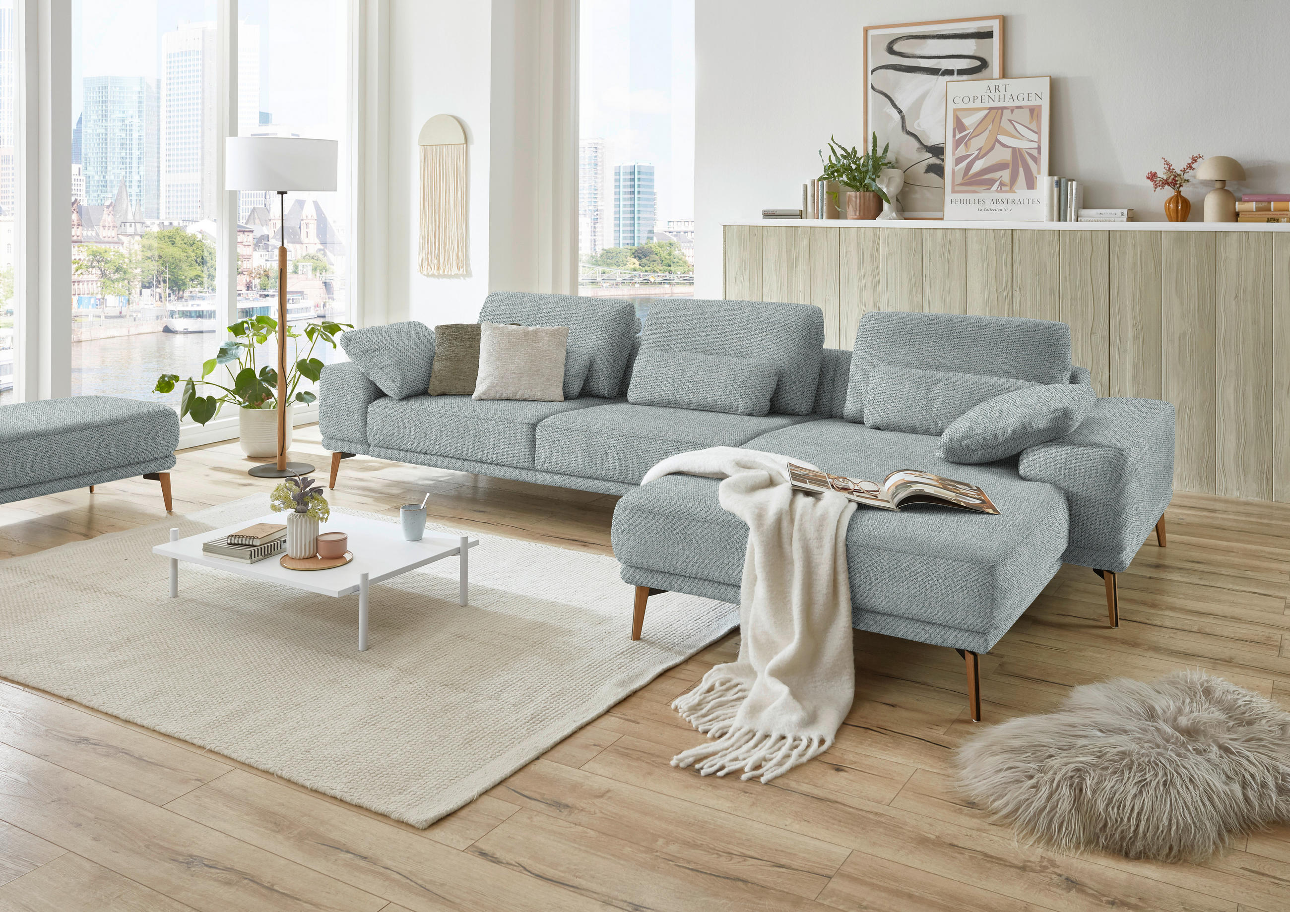 ECKSOFA in Flachgewebe Hellgrau  334/193 cm  - Wildeiche/Hellgrau, Design, Holz/Textil (334/193cm) - Niels Andersson