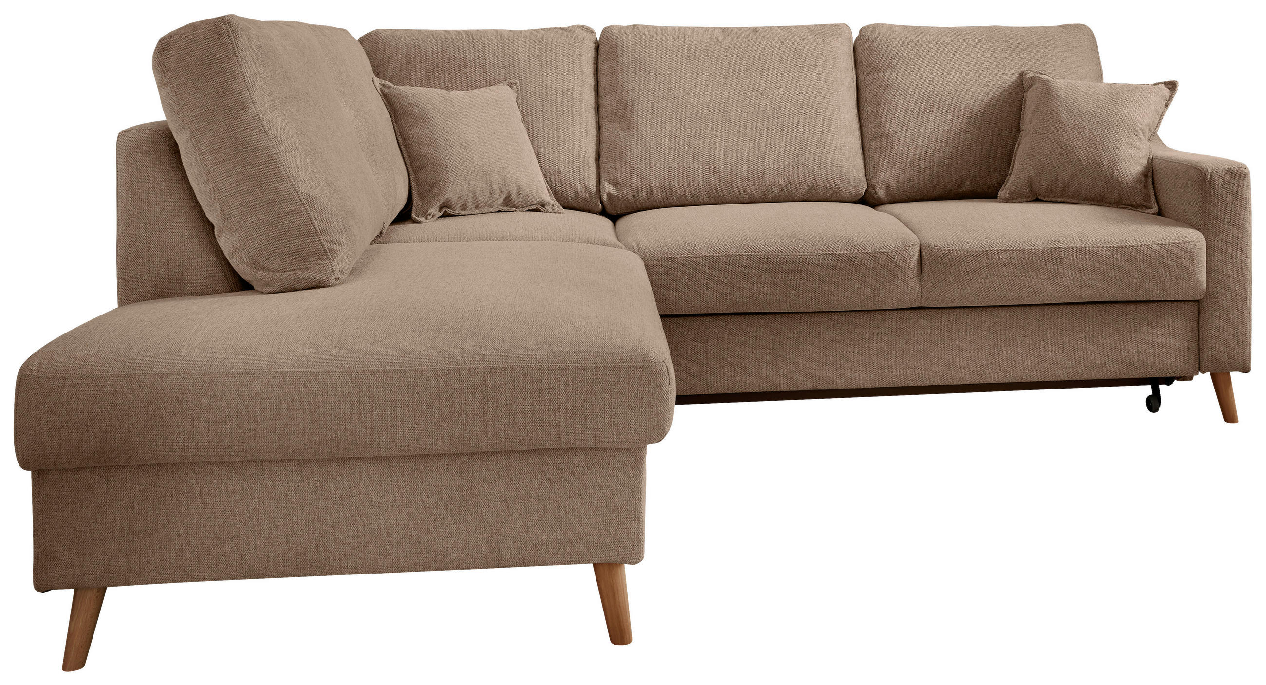ECKSOFA in Chenille Hellbraun  - Hellbraun/Naturfarben, KONVENTIONELL, Holz/Textil (200/230cm) - Livetastic