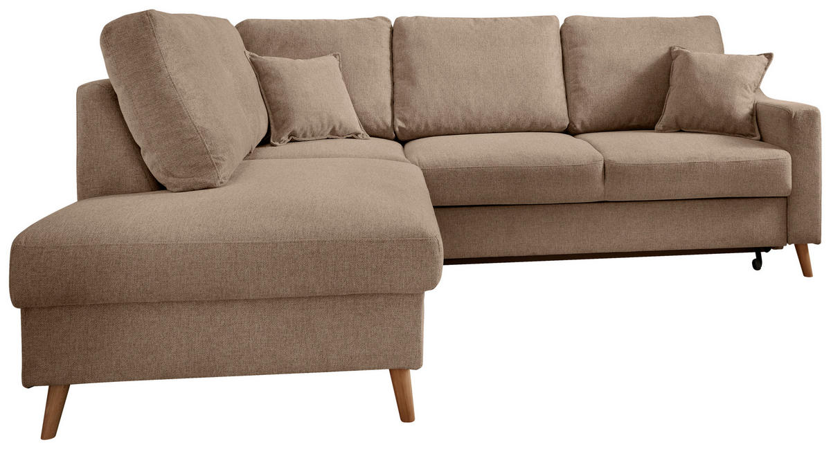 ECKSOFA in Chenille Hellbraun  - Hellbraun/Naturfarben, KONVENTIONELL, Holz/Textil (200/230cm) - Livetastic