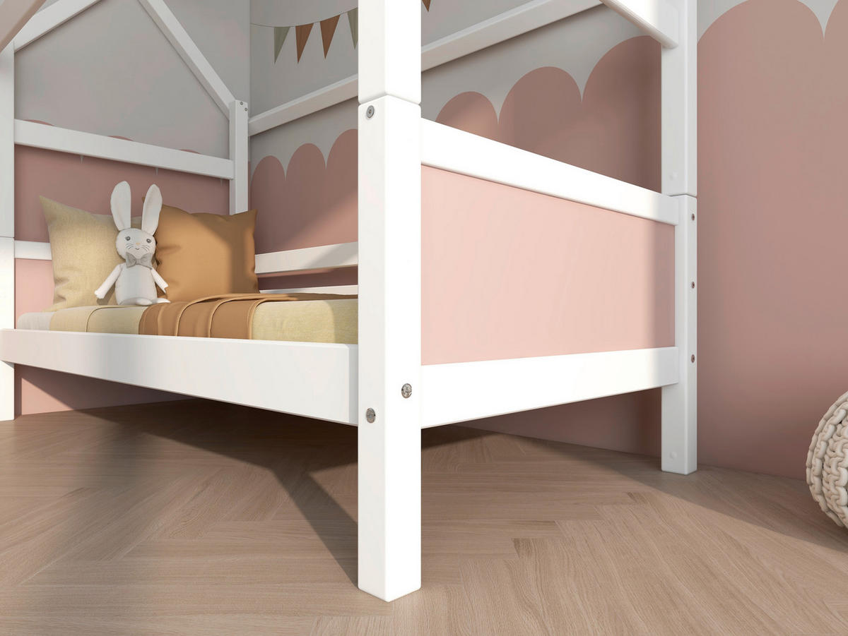 HAUSBETT 90/200 cm,  in Rosa, Weiß, Rollrost  - Rosa/Weiß, MODERN, Holz (90/200cm) - Chameo