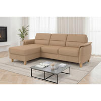 ROHOVÁ SEDAČKA, koža, cappuccino - farba duba/cappuccino, Basics, koža/drevo (163/244cm) - Sit & More