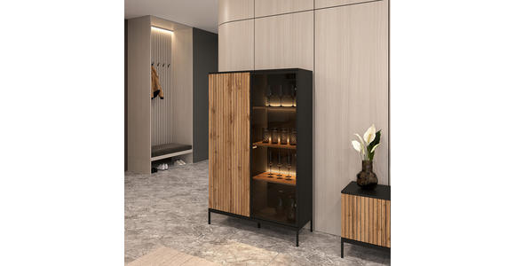 HIGHBOARD  103/167/38 cm  - Eiche Wotan/Schwarz, KONVENTIONELL, Glas/Holzwerkstoff (103/167/38cm) - Xora