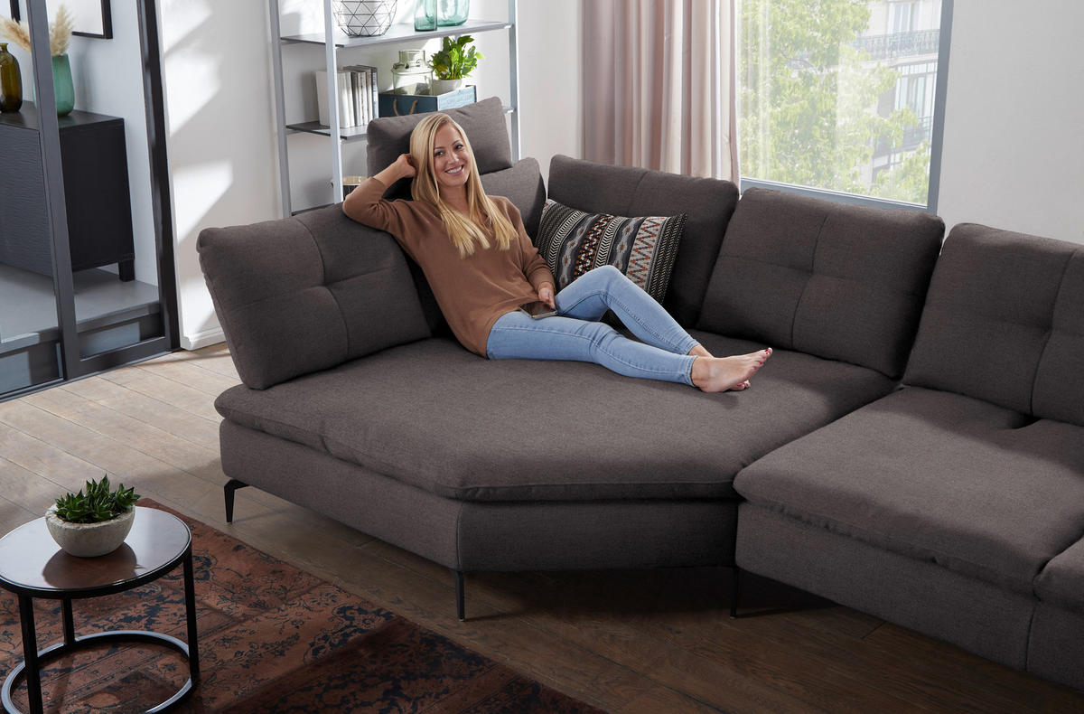 ECKSOFA in Flachgewebe Graphitfarben  - Schwarz/Graphitfarben, Design, Textil/Metall (157/344cm) - Chilliano
