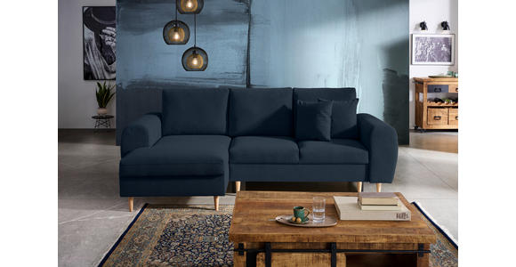 ECKSOFA in Webstoff Dunkelblau  - Naturfarben/Dunkelblau, KONVENTIONELL, Holz/Textil (145/250cm) - Carryhome