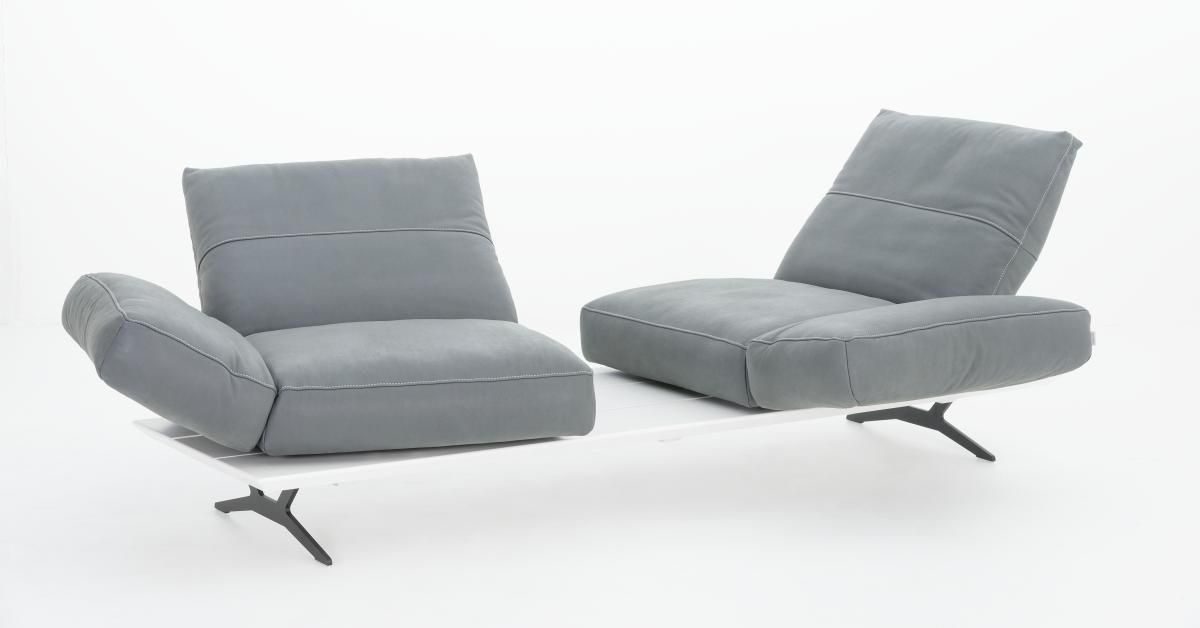 2,5-SITZER Echtleder Grau, Weiß  - Hellgrau/Weiß, Design, Leder/Metall (228/97/85cm) - Ambiente