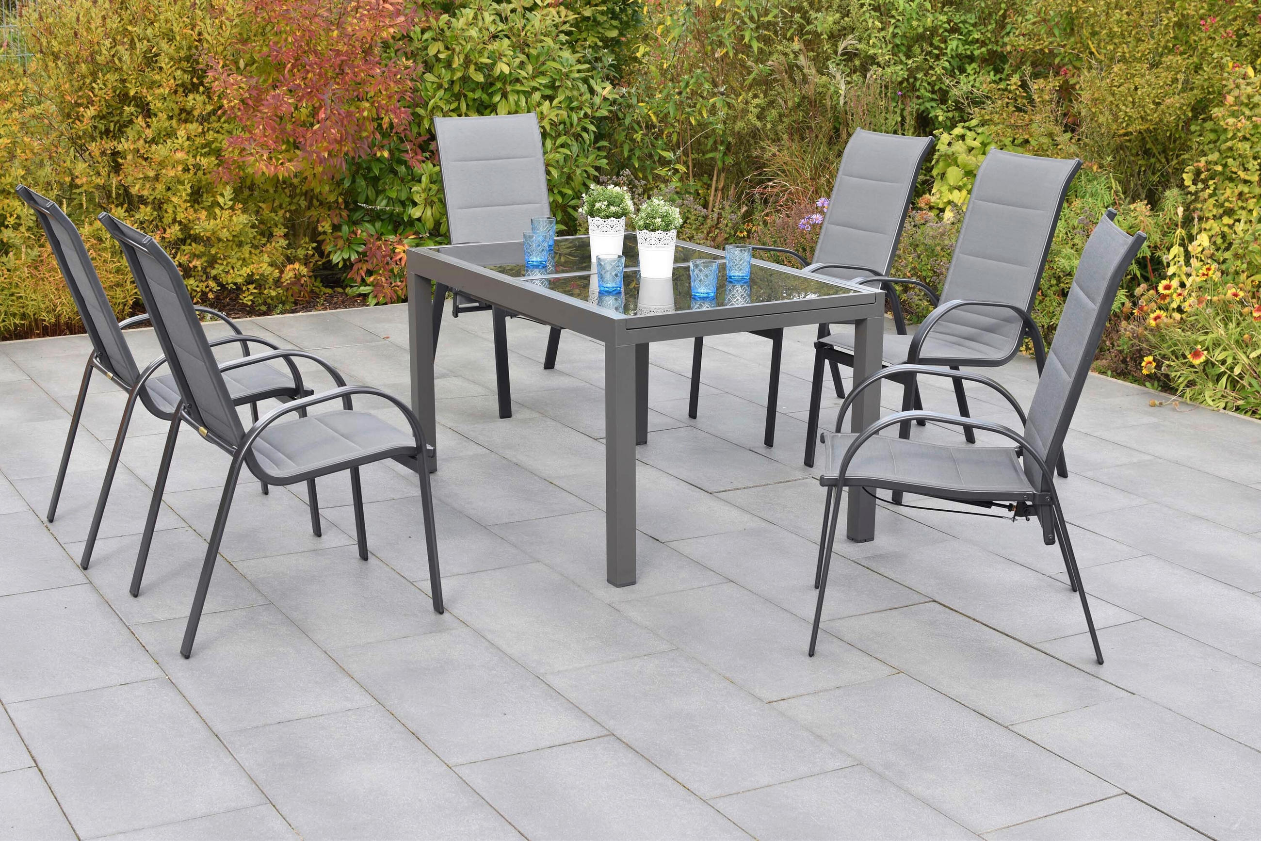 GARTENTISCHGRUPPE  - Graphitfarben/Grau, KONVENTIONELL, Glas/Textil - Gardenson