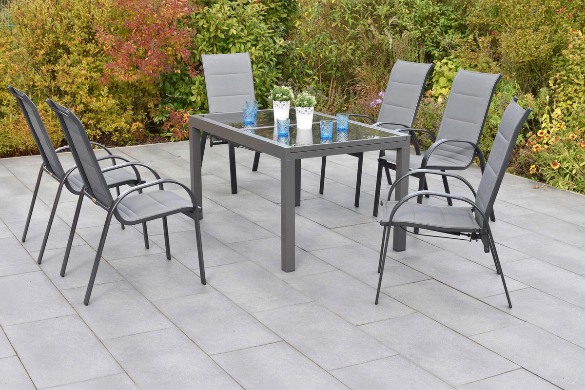 GARTENTISCHGRUPPE  - Graphitfarben/Grau, KONVENTIONELL, Glas/Textil - Gardenson