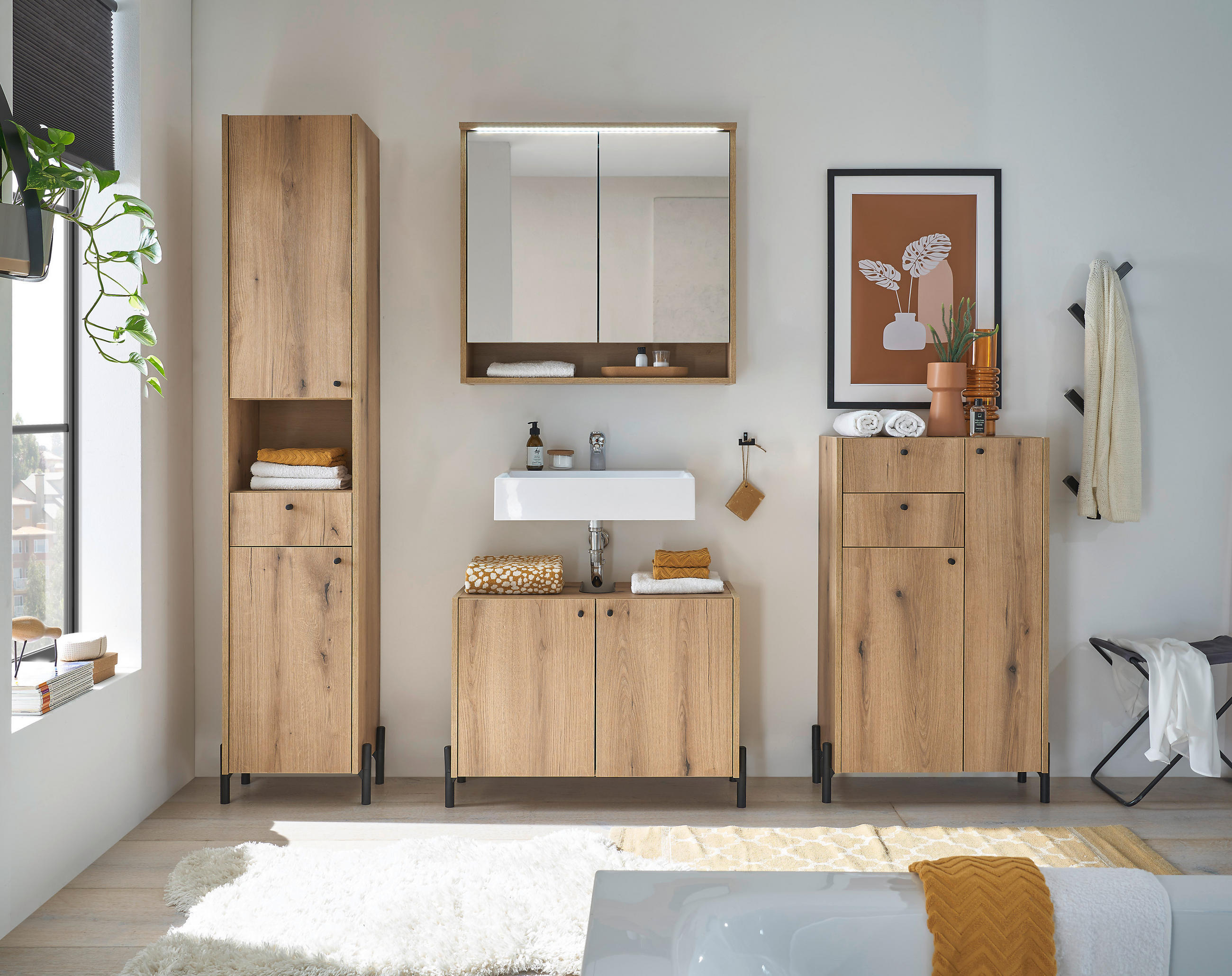 MIDISCHRANK 60/104/32 cm  - Eichefarben/Schwarz, MODERN, Holzwerkstoff/Kunststoff (60/104/32cm) - MID.YOU