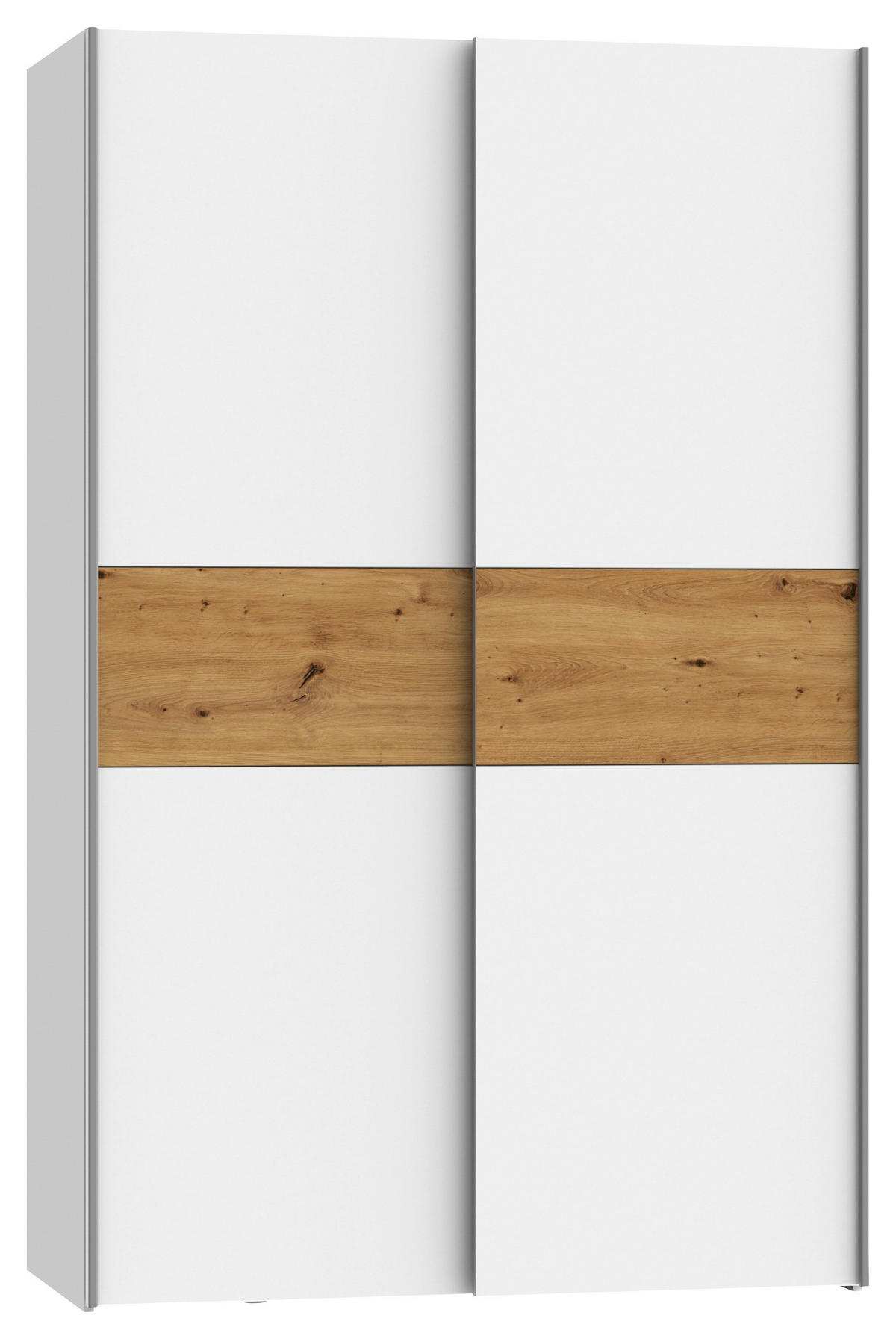 SCHWEBETÜRENSCHRANK in Weiss, Eichefarben  - Weiss/Eichefarben, Design, Holzwerkstoff/Metall (120/190,5/61,2cm) - Carryhome