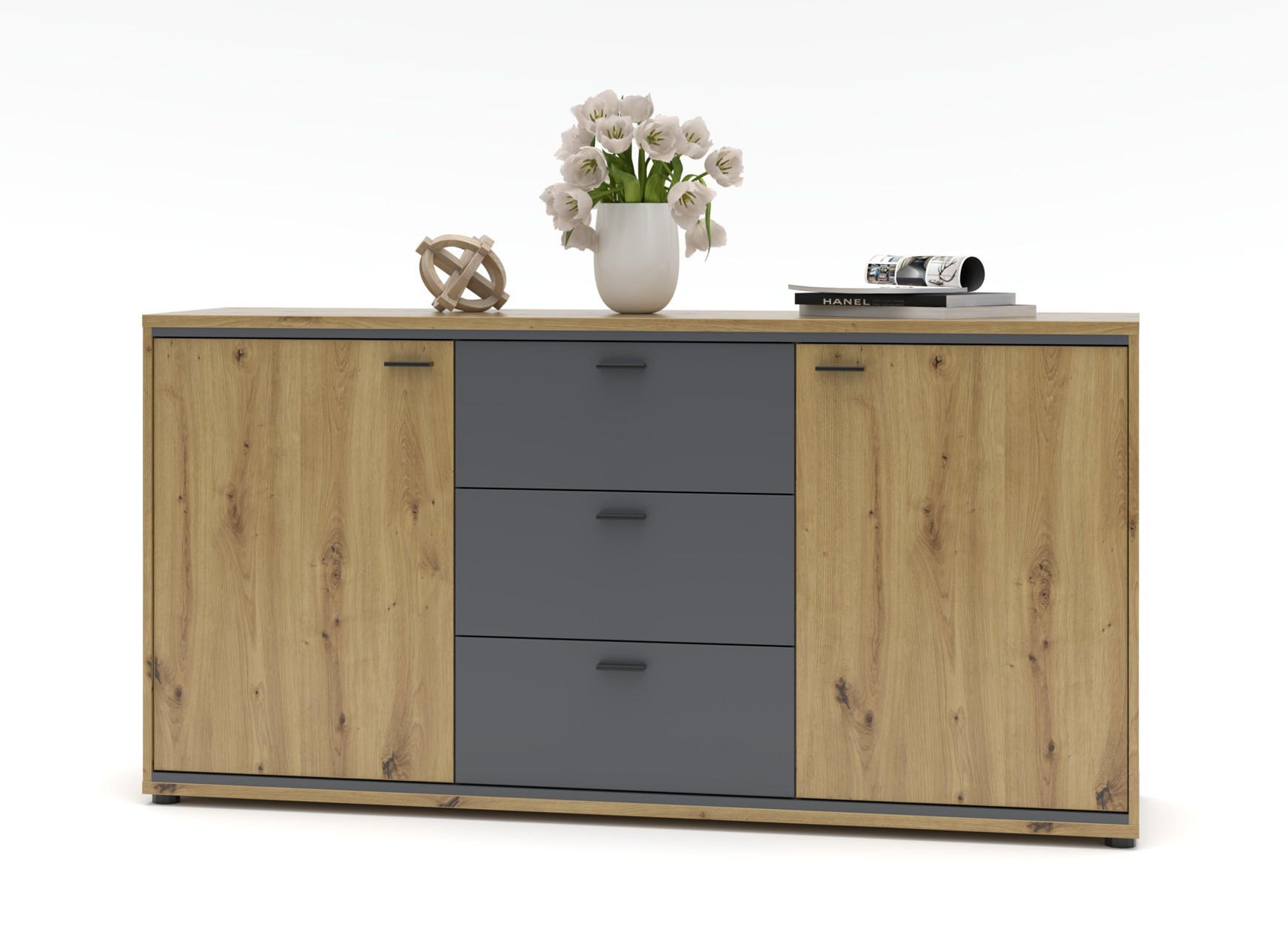SIDEBOARD 170/86/49 cm  in Graphitfarben, Eiche Artisan  - Graphitfarben/Schwarz, Design, Holzwerkstoff/Metall (170/86/49cm) - Livetastic