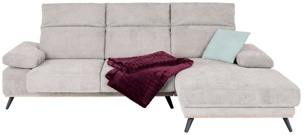 ECKSOFA ROYCE Perlmutt Struktur  - Perlmutt/Schwarz, MODERN, Textil/Metall (283/194cm) - MID.YOU