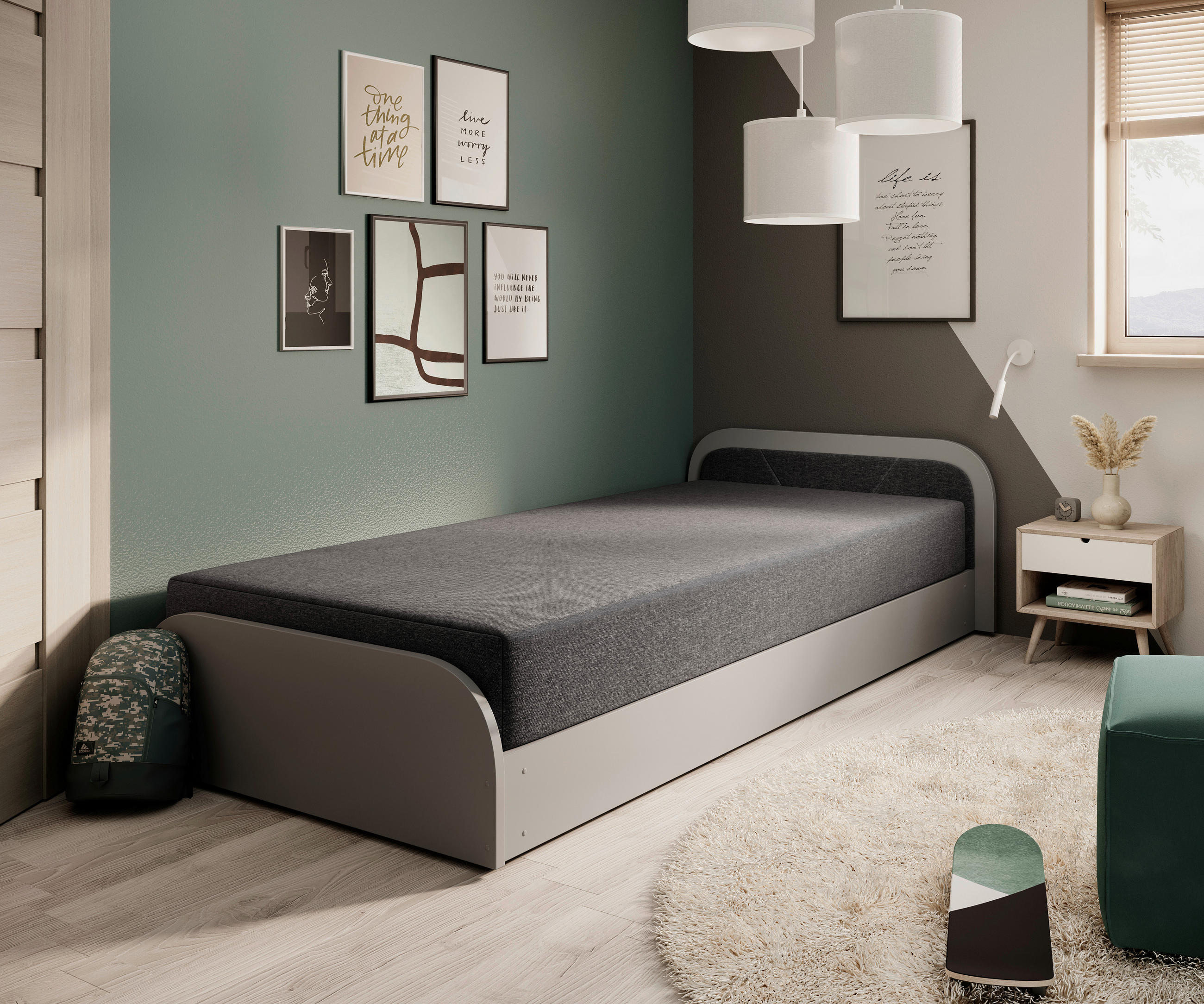 BETT 80/190 cm  in Grau  - Hellgrau/Schwarz, MODERN, Holz/Kunststoff (80/190cm) - MID.YOU